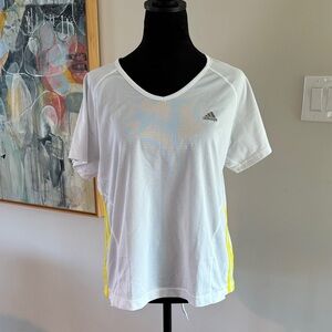 Adidas Women's clima lite Tee in White with Yellow Stripe